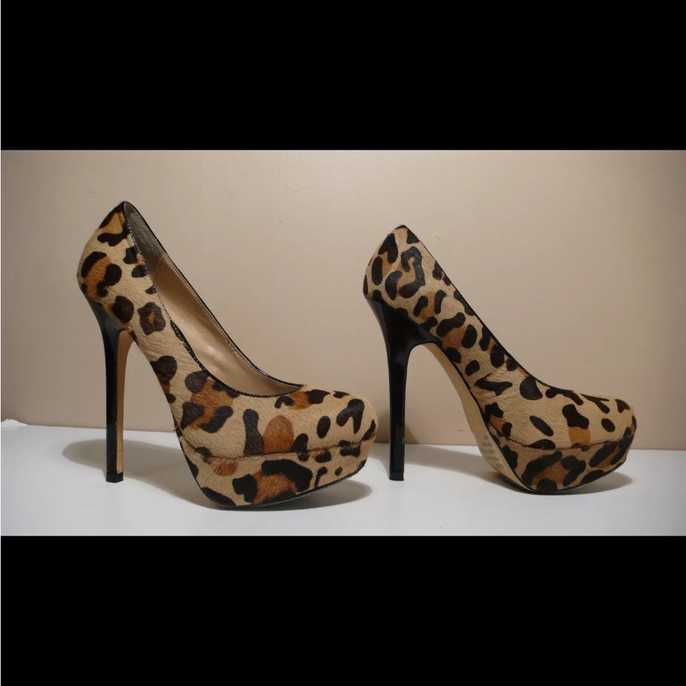 STEVE MADDEN BEVV-L Women's Real Fur Pony Hair cheetah Platform Heels Sz 7.5 - Picture 10 of 15